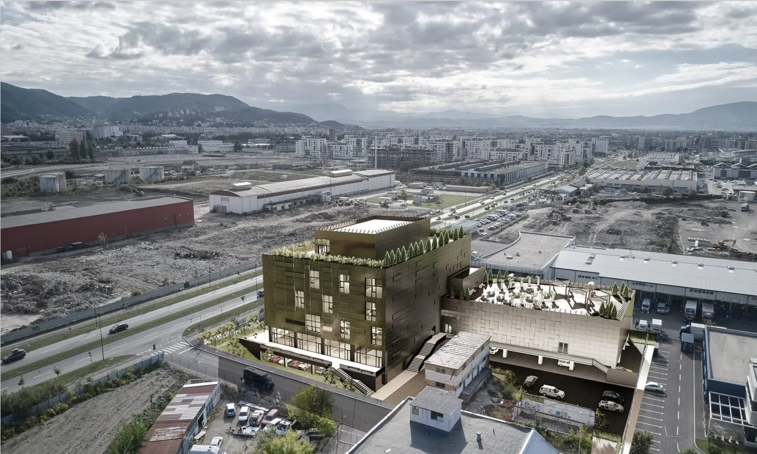 Randare exterioară Inventa Club în lumina serii