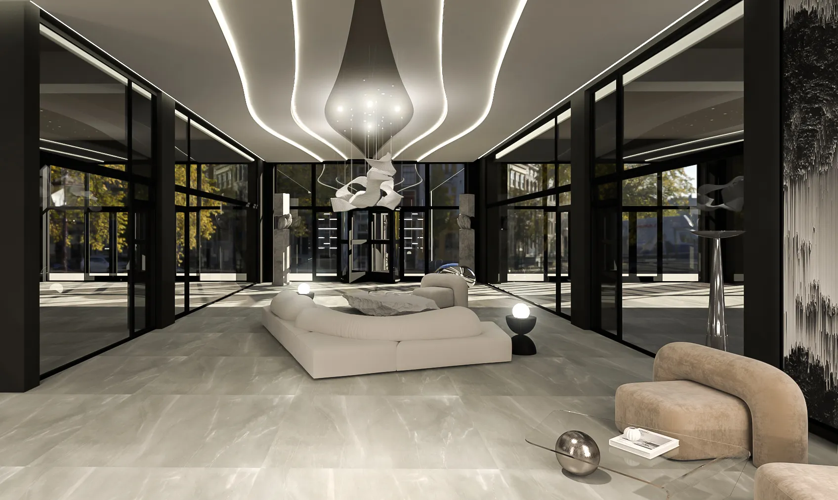 Randare interior — sală de evenimente
